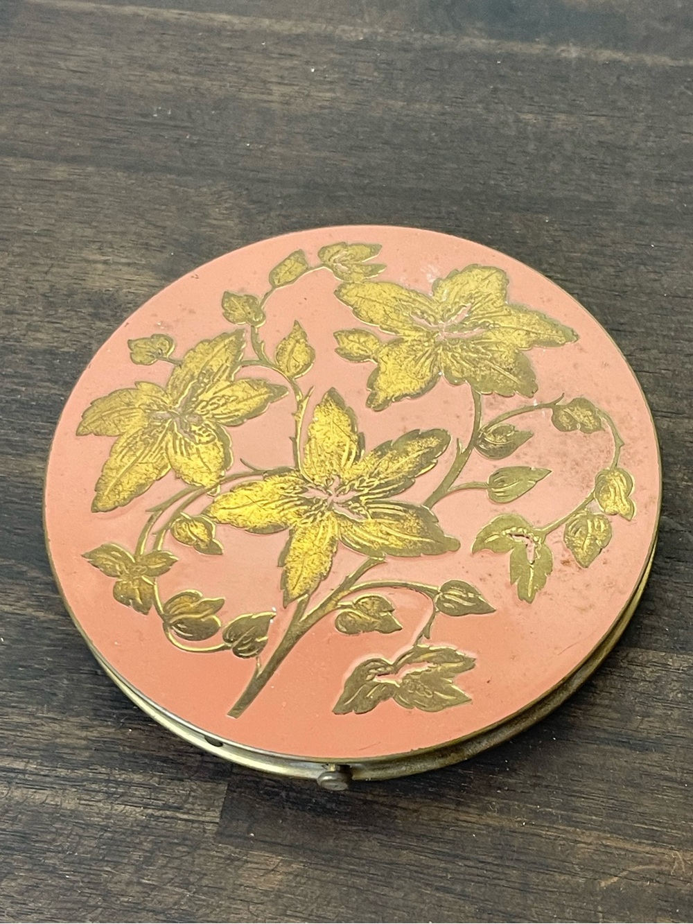Vintage REX Fifth Avenue Pink Gold Floral Powder Compact 1950s